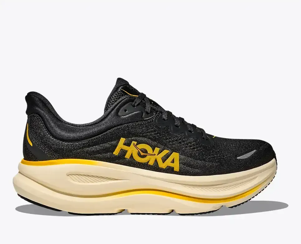 HOKA Bondi 9 Carbon Black Yellow Gold - Men's Road Running Shoes & Trainers - front view