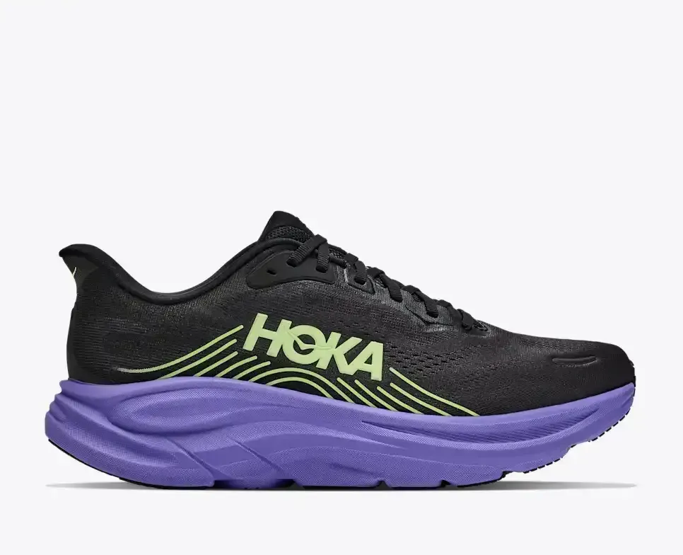 HOKA Clifton 11 Black Neon Yuzu - Men's Road Running Shoes & Trainers - front view