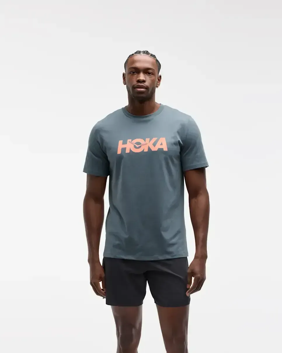 HOKA Core Logo Graphic Tee Faded Navy - Men's Running Clothing & Gear - front view