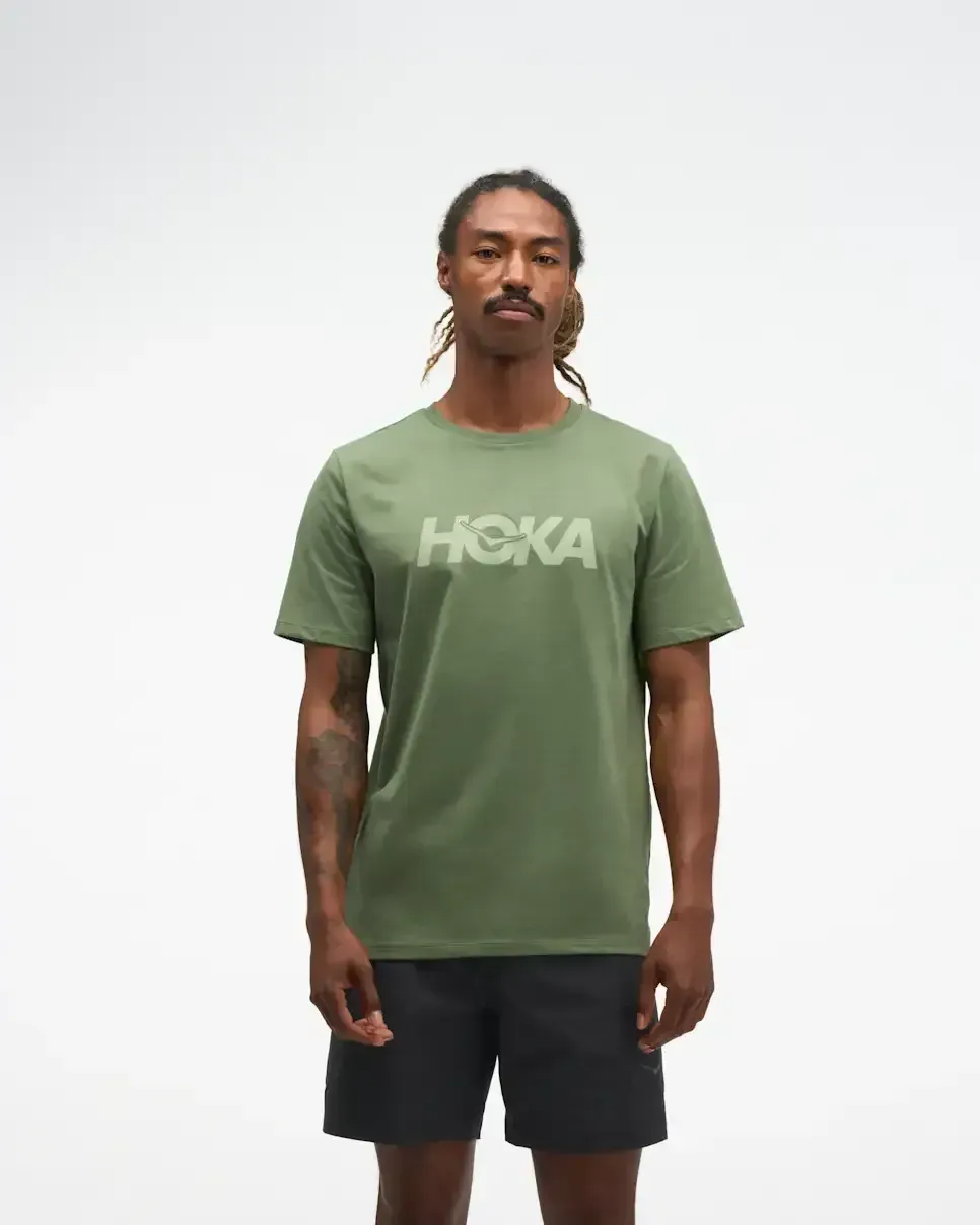 HOKA Core Logo Graphic Tee Nettle Leaf - Men's Running Clothing & Gear - front view