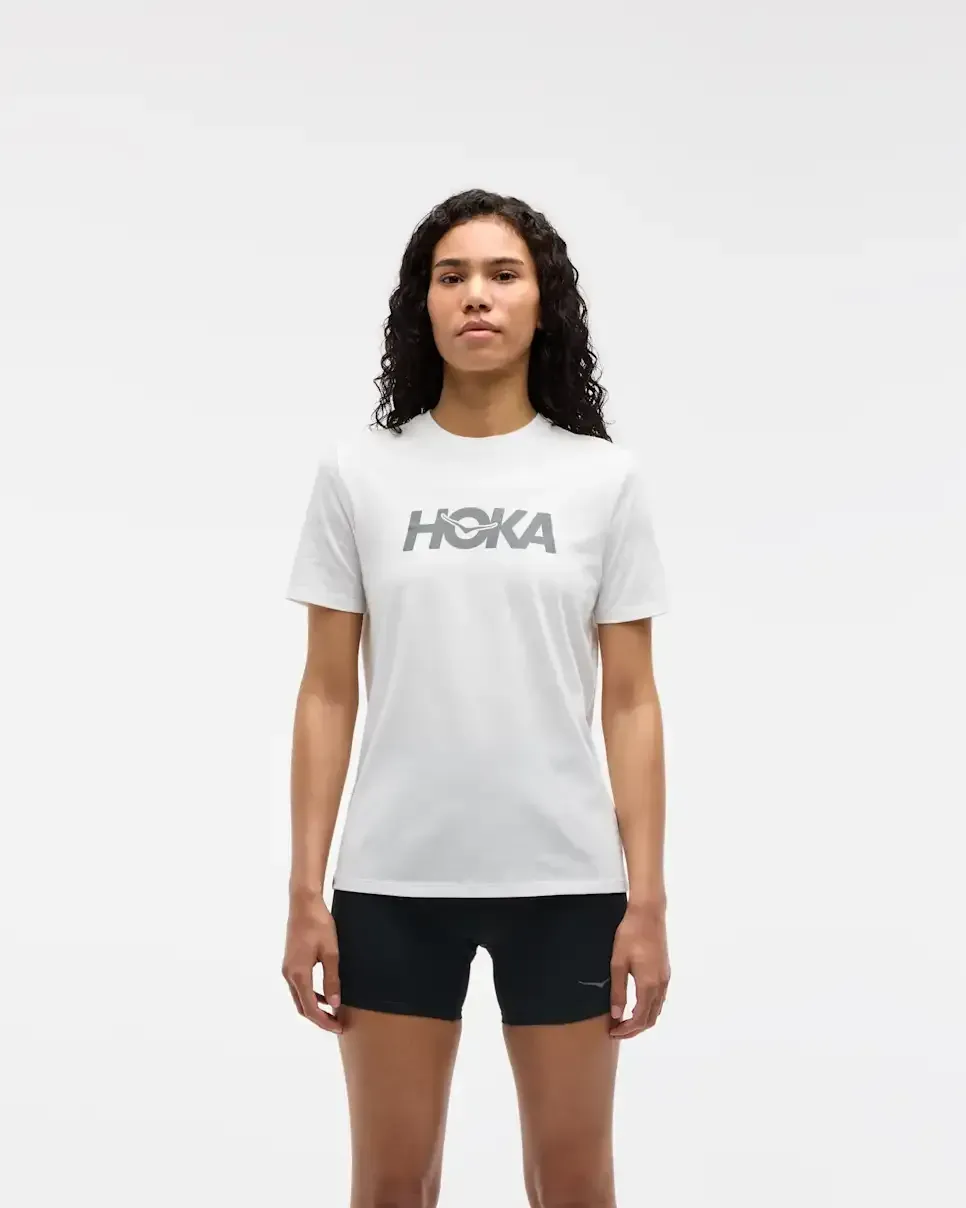 HOKA Core Logo Graphic Tee White (Women’s) - Women's Products - front view