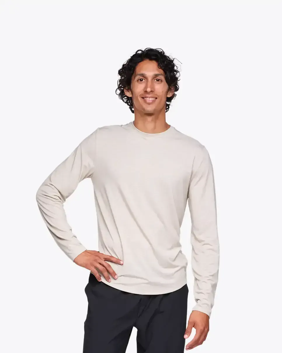 HOKA Essential LS Tee Sesame Htr - Men's Running Shoes & Trainers - front view