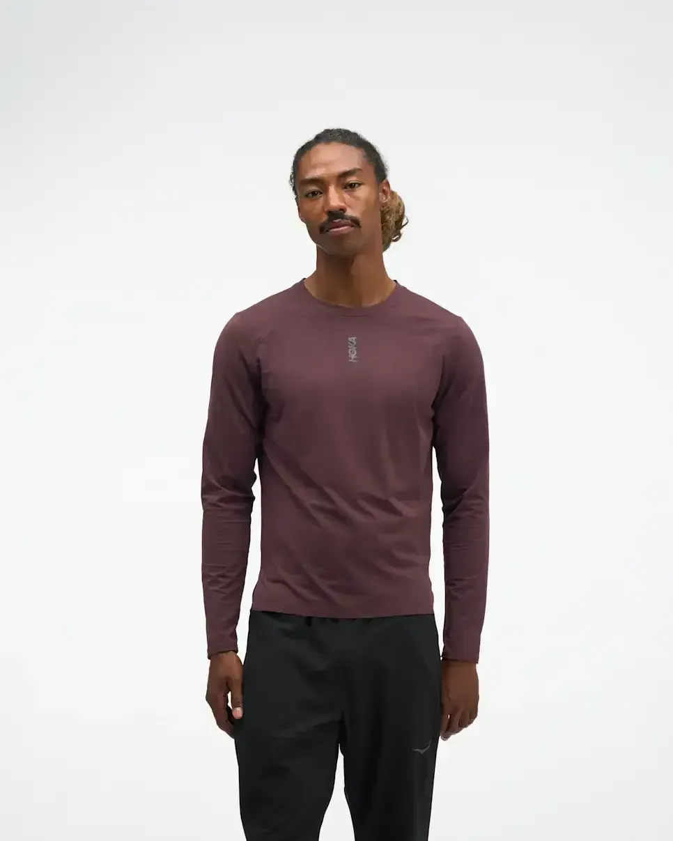 HOKA EveryRun Long Sleeve Deep Mauve - Men's New Arrivals - front view