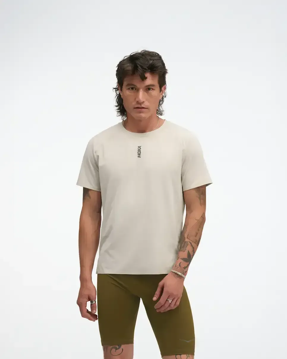 HOKA EveryRun Short Sleeve River Rock Grey - Men's Running Clothing & Gear - front view