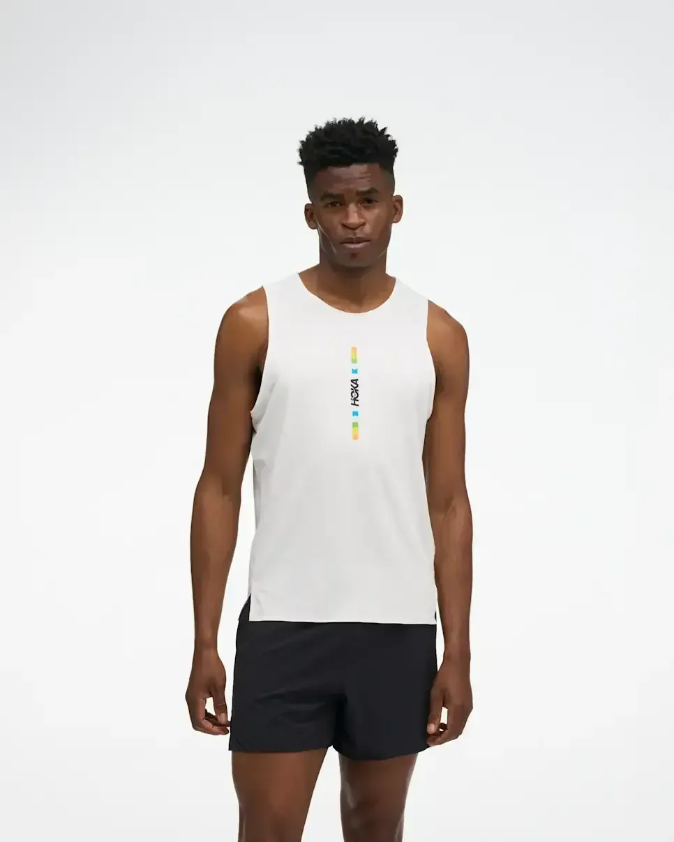 HOKA EveryRun Tank White Multi - Men's HOKA Exclusives - front view