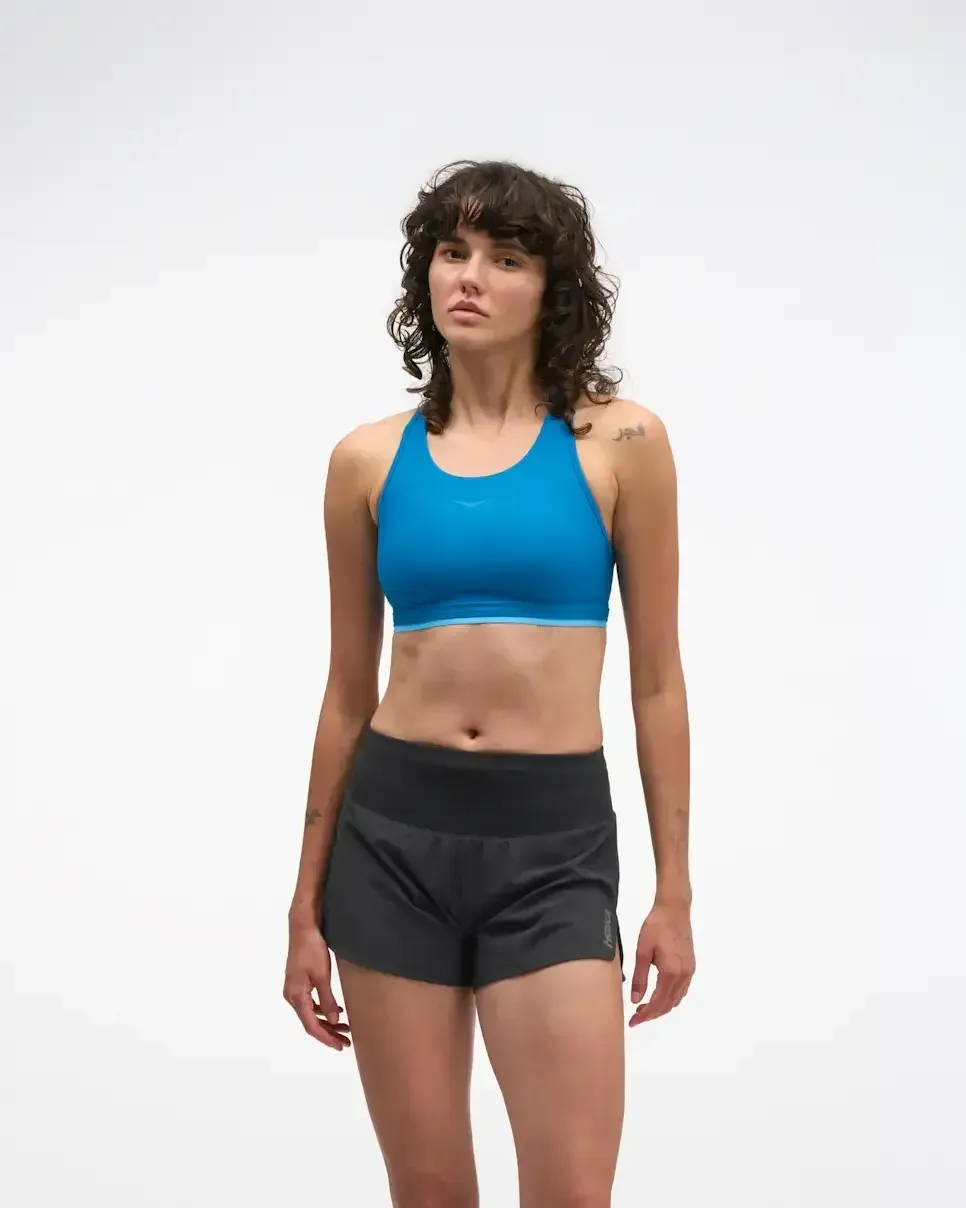 HOKA Hupana Sports Bra Removable Cup Night Glow Blue (Women’s) - Women's Products - front view