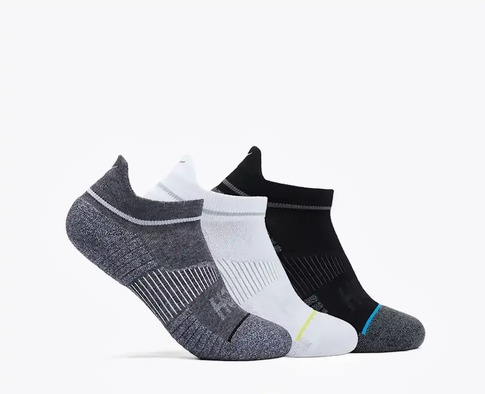 HOKA No-Show Run Sock 3-Pack White/Black/Grey - Men's Best Selling HOKA Running Shoes - front view