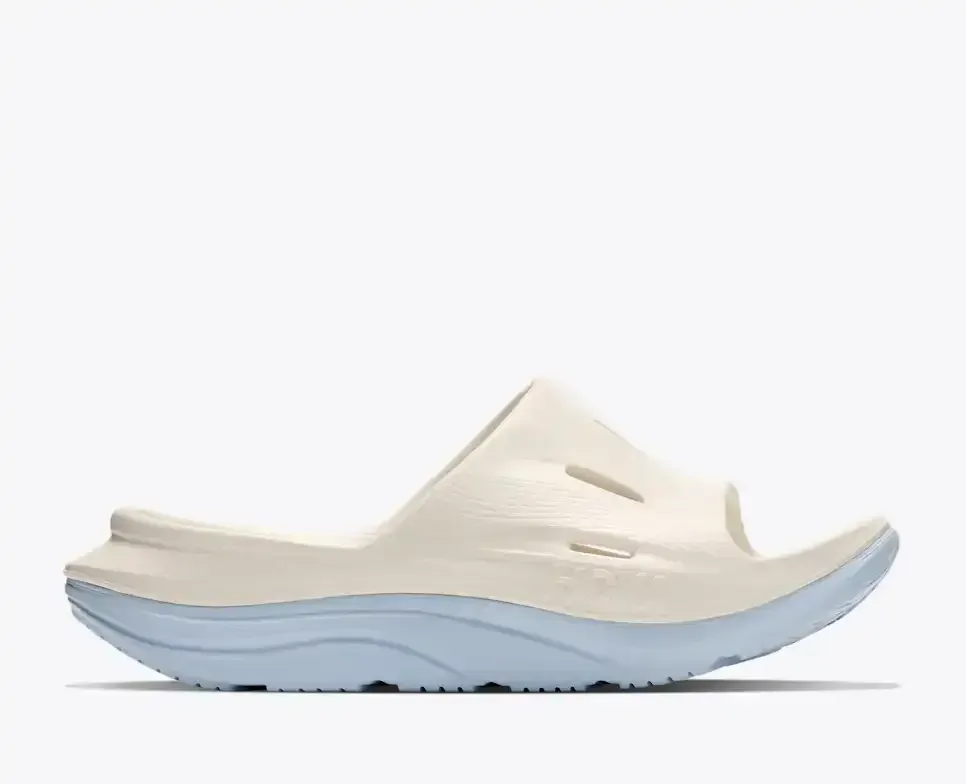 HOKA ORA Recovery Slide 3 Alabaster Ambient Blue - Men's Running Shoes & Trainers - front view