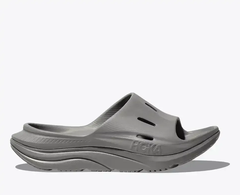 HOKA ORA Recovery Slide 3 Grey - Men's Running Shoes & Trainers - front view