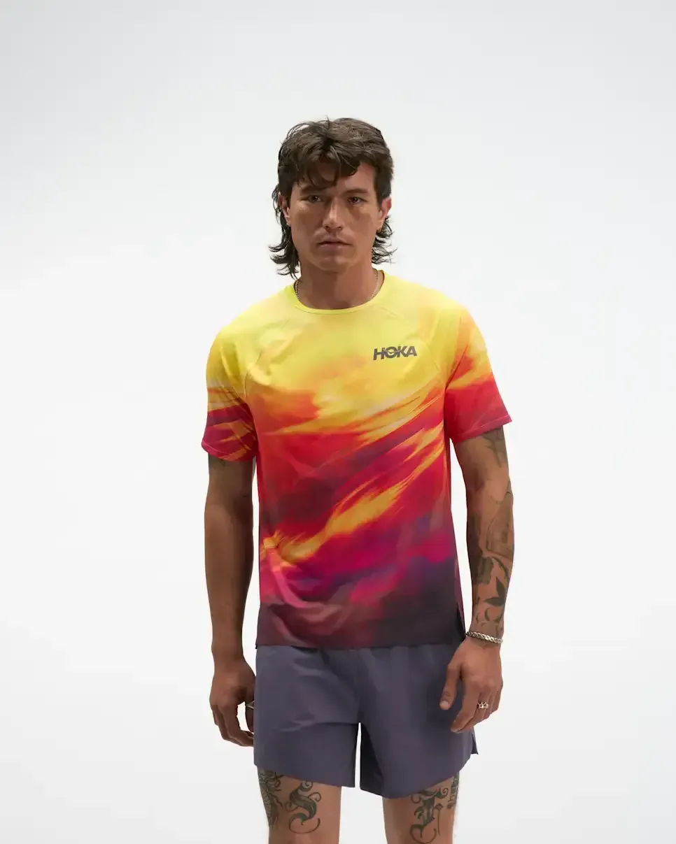 HOKA Race Day Short Sleeve Hoka Citrus Prt - Men's Athletes Kit - front view