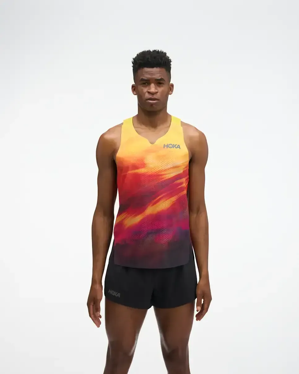 HOKA Race Day Singlet Hoka Citrus Prt - Men's Athletes Kit - front view